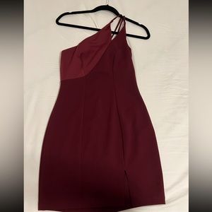 Maroon One-Shoulder Semi Formal Dress